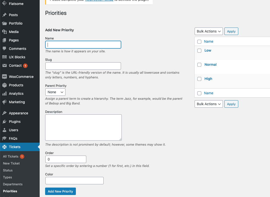 Create Ticket Status, Types & Projects - weLaunch