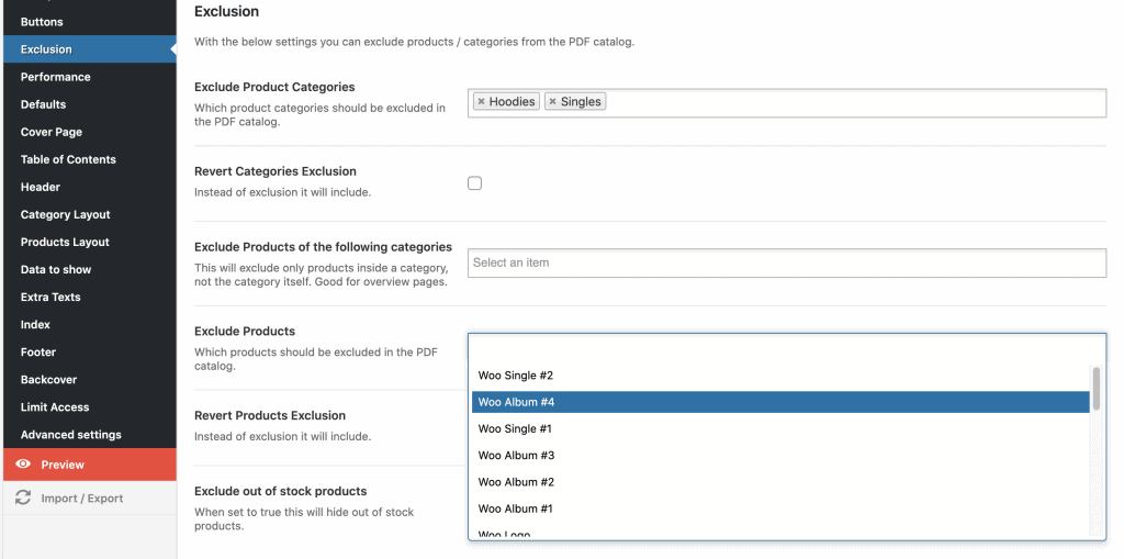 exclusions in pdf catalog