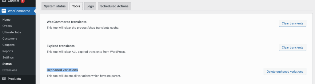 delete orphaned variations in WooCommerce