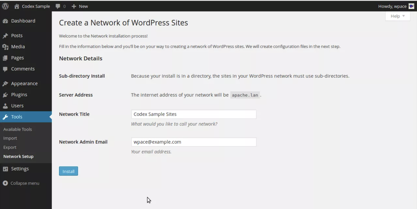 create a wordpress multisite network